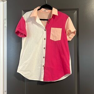Size small pink and white bowling shirt /collared shirt by Zeagoo/Amazon